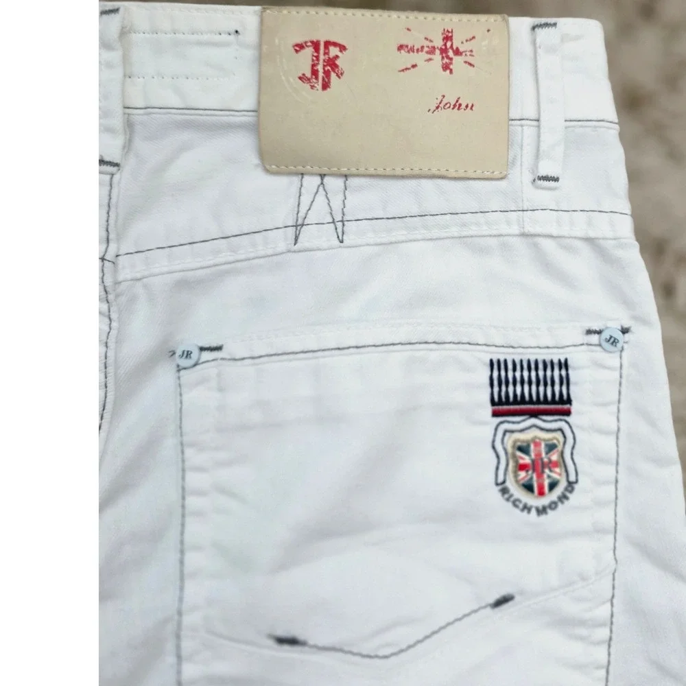 John Richmond White Women's Bermuda Shorts with Blue Plaid Cuffs